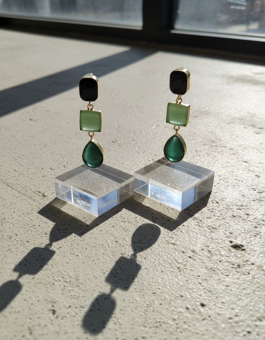 Brass Prism Drop Earrings – Brass Dangler | long drop earrings | NIVRTTI