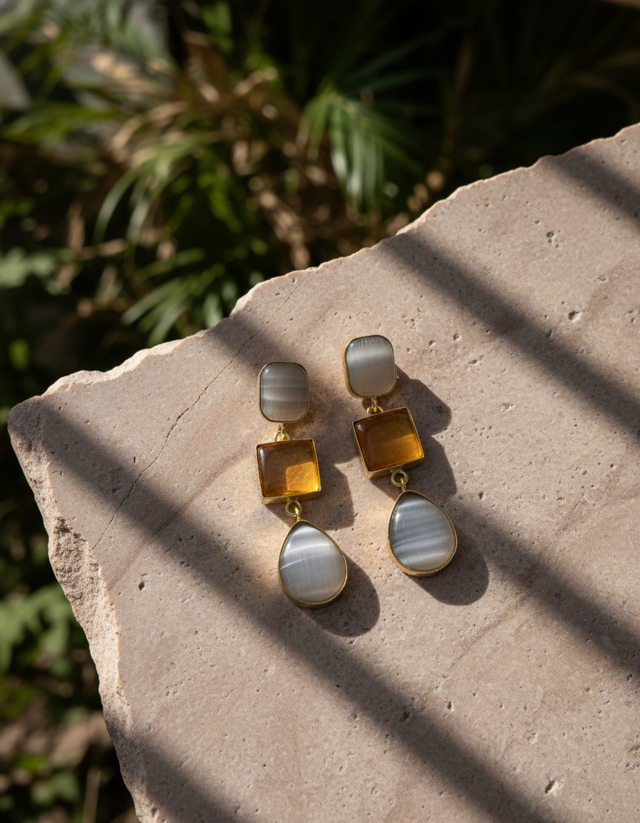 Brass Prism Drop Earrings – Brass Dangler | long drop earrings | NIVRTTI