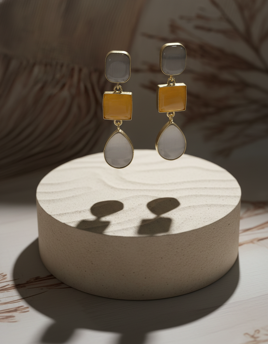 Brass Prism Drop Earrings – Brass Dangler | long drop earrings | NIVRTTI