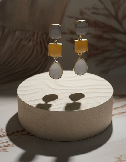 Brass Prism Drop Earrings – Brass Dangler | long drop earrings | NIVRTTI