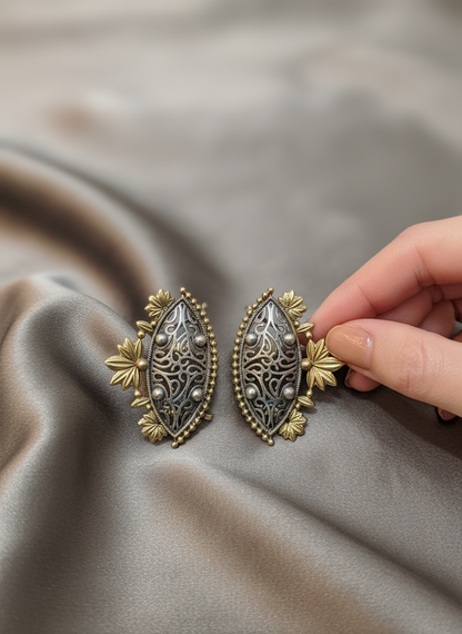 Vanshika Filigree Bloom Ear Cuffs Dual Tone Heritage Edition – Handcrafted Cuff | statement cuff | NIVRTTI