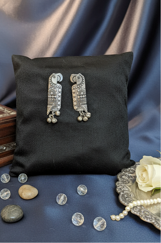 oxidised silver dangler - Tribal Parindey Totem Drops Oxidized Geometry Edition - NIVRTTI handcrafte