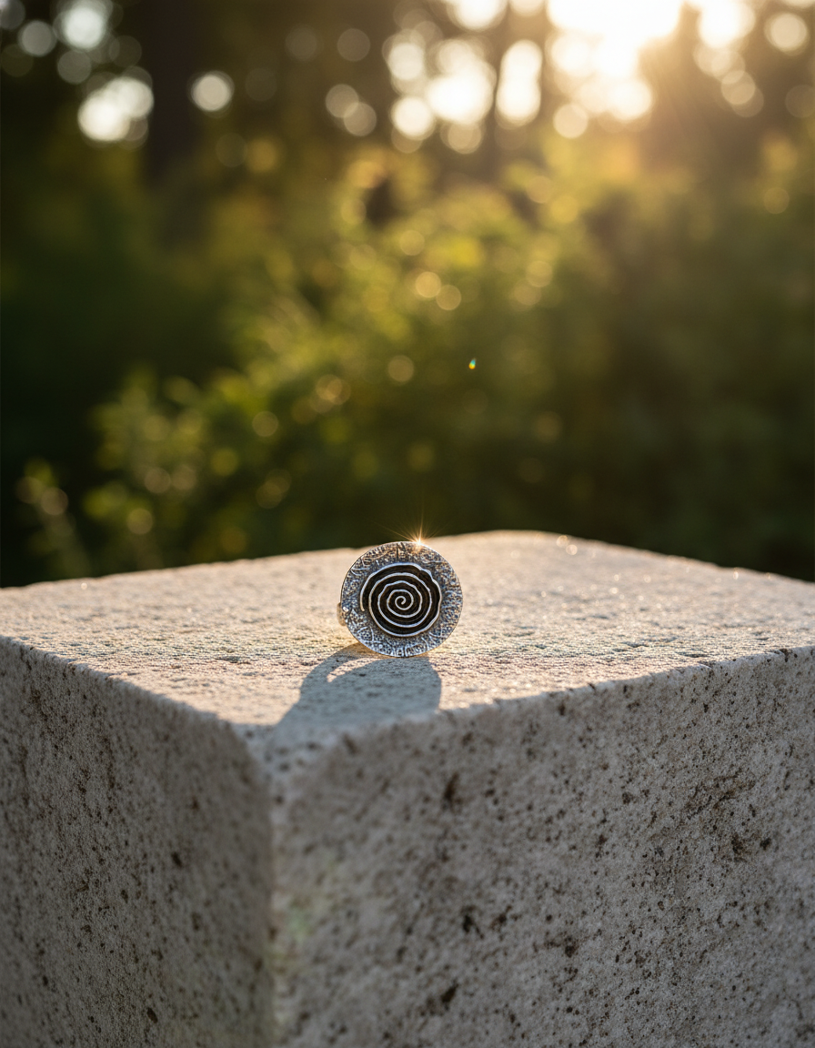 Vrittika Spiral Statement Ring Enamel Oxidised Silver Adjustable Ring | handcrafted ring | NIVRTTI