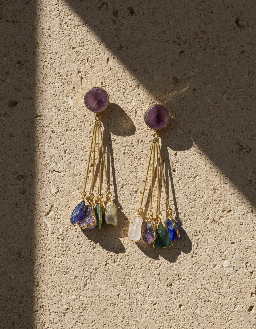 Brass Multi Stone Drop Earrings