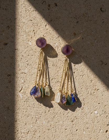 Brass Multi Stone Drop Earrings