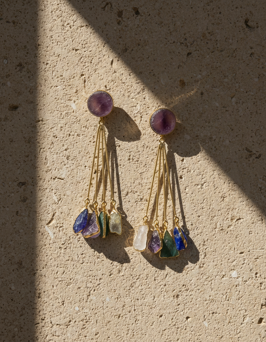 Brass Multi Stone Drop Earrings