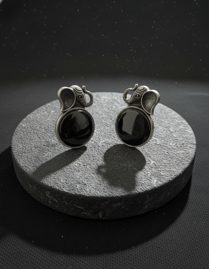 Gajamukta Noir Studs Oxidised Elephant Totem Edition | handcrafted earrings for women | NIVRTTI