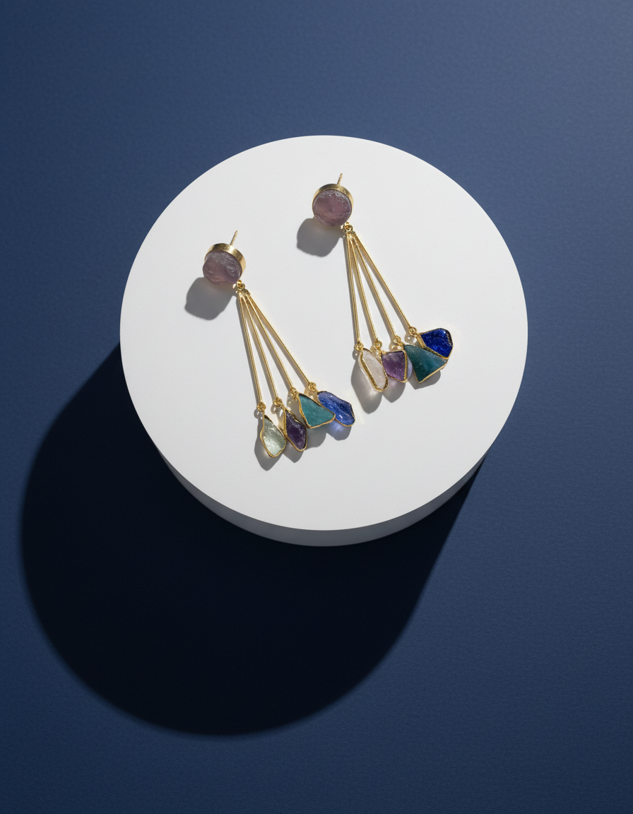 Brass Multi Stone Drop Earrings