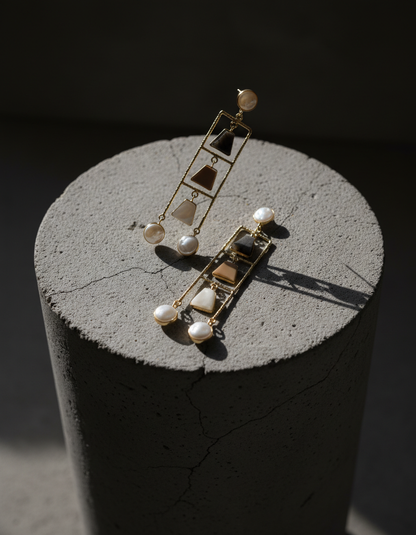Geometric Ladder Statement Earrings with Natural Stones
