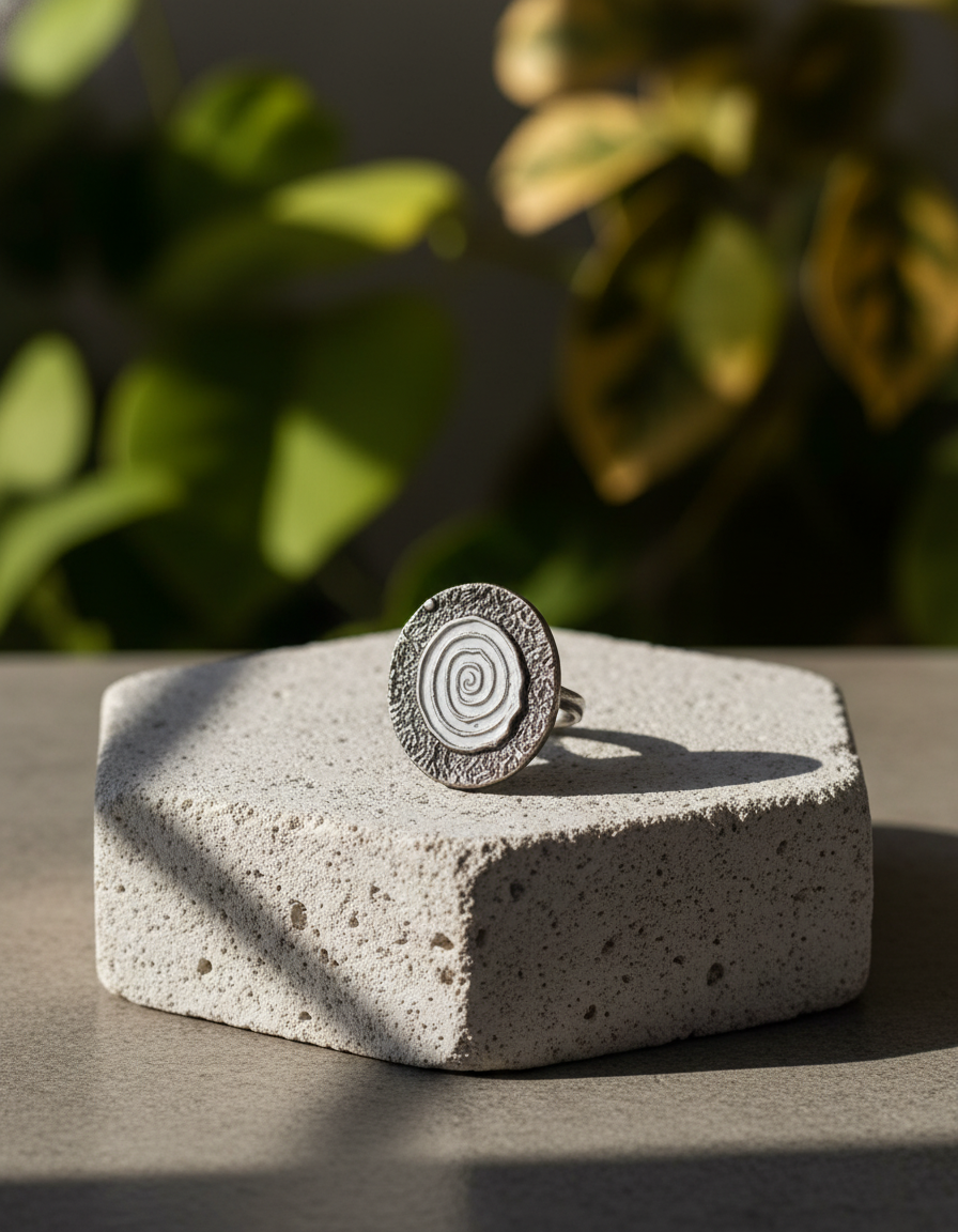 Vrittika Spiral Statement Ring Enamel Oxidised Silver Adjustable Ring | handcrafted ring | NIVRTTI