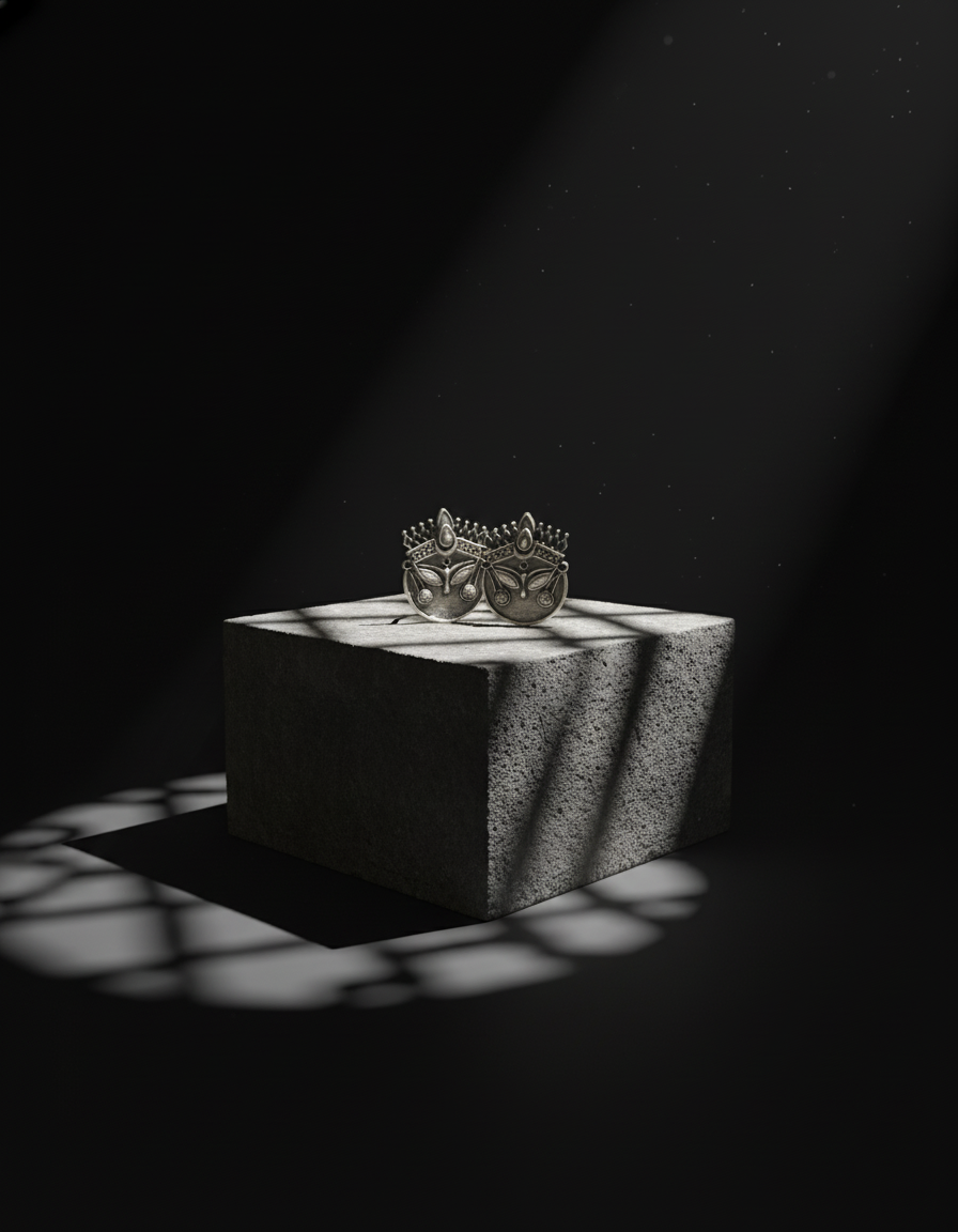 oxidised silver studs - Mahika Durga Stud Earrings Oxidised Goddess Face Jewelry - NIVRTTI handcraft