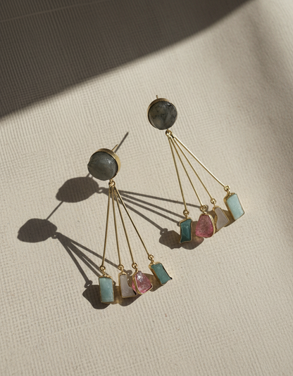 Brass Multi Stone Drop Earrings