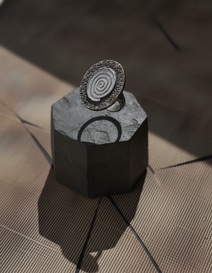 Vrittika Spiral Statement Ring Enamel Oxidised Silver Adjustable Ring | handcrafted ring | NIVRTTI