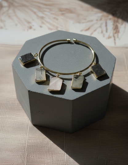 Prithvi Raw Stone Gold Bracelet Handcrafted Natural Gemstone Bangle | oxidised silver bracelet | NIVRTTI