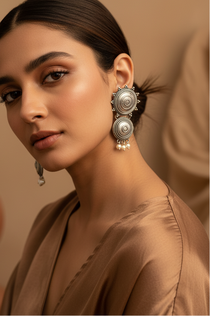 Mandala Pearl Drops Oxidized Heritage Collection – Oxidised Earring | handcrafted earrings for women | NIVRTTI