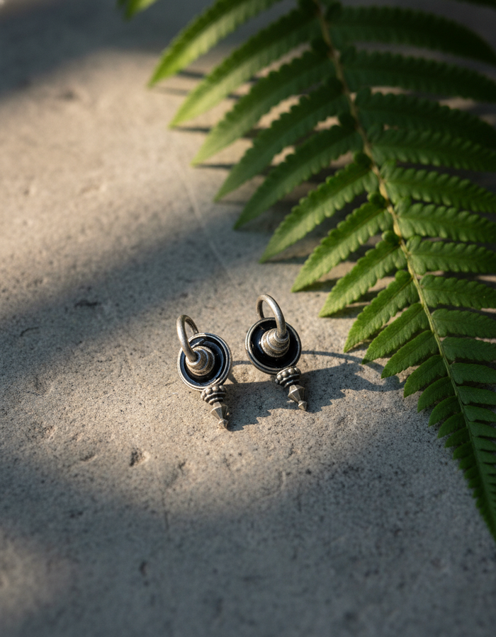 oxidised silver studs - Krita Spiral Studs Minimal Oxidised Silver Screw Earrings - NIVRTTI handcraf