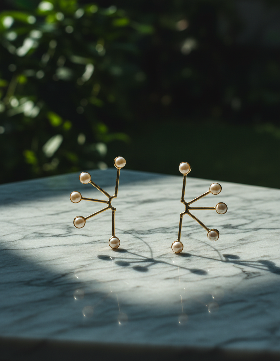 Minimal Gold Starburst Pearl Stud Earrings