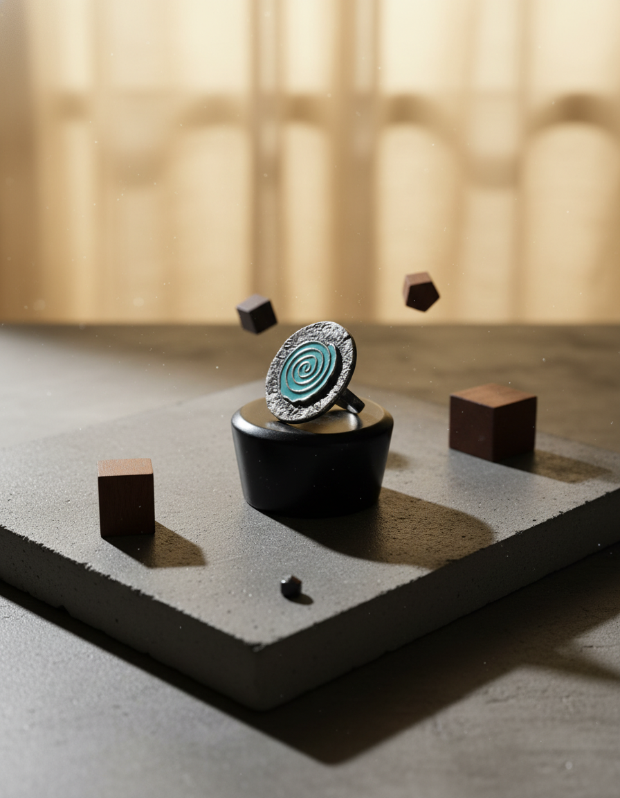 oxidised silver ring - Vrittika Spiral Statement Ring Enamel Oxidised Silver Adjustable Ring - NIVRT