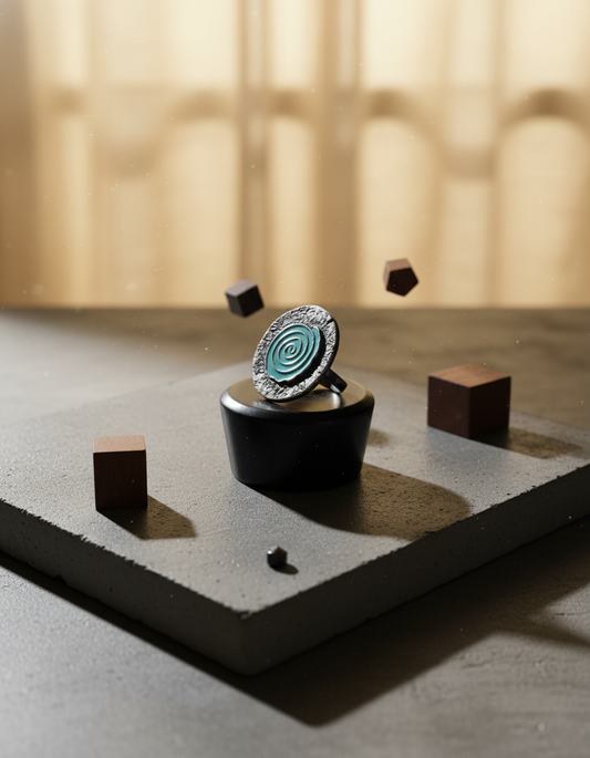 oxidised silver ring - Vrittika Spiral Statement Ring Enamel Oxidised Silver Adjustable Ring - NIVRT