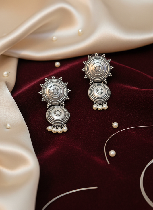 oxidised silver dangler - Mandala Pearl Drops Oxidized Heritage Collection - NIVRTTI handcrafted jew