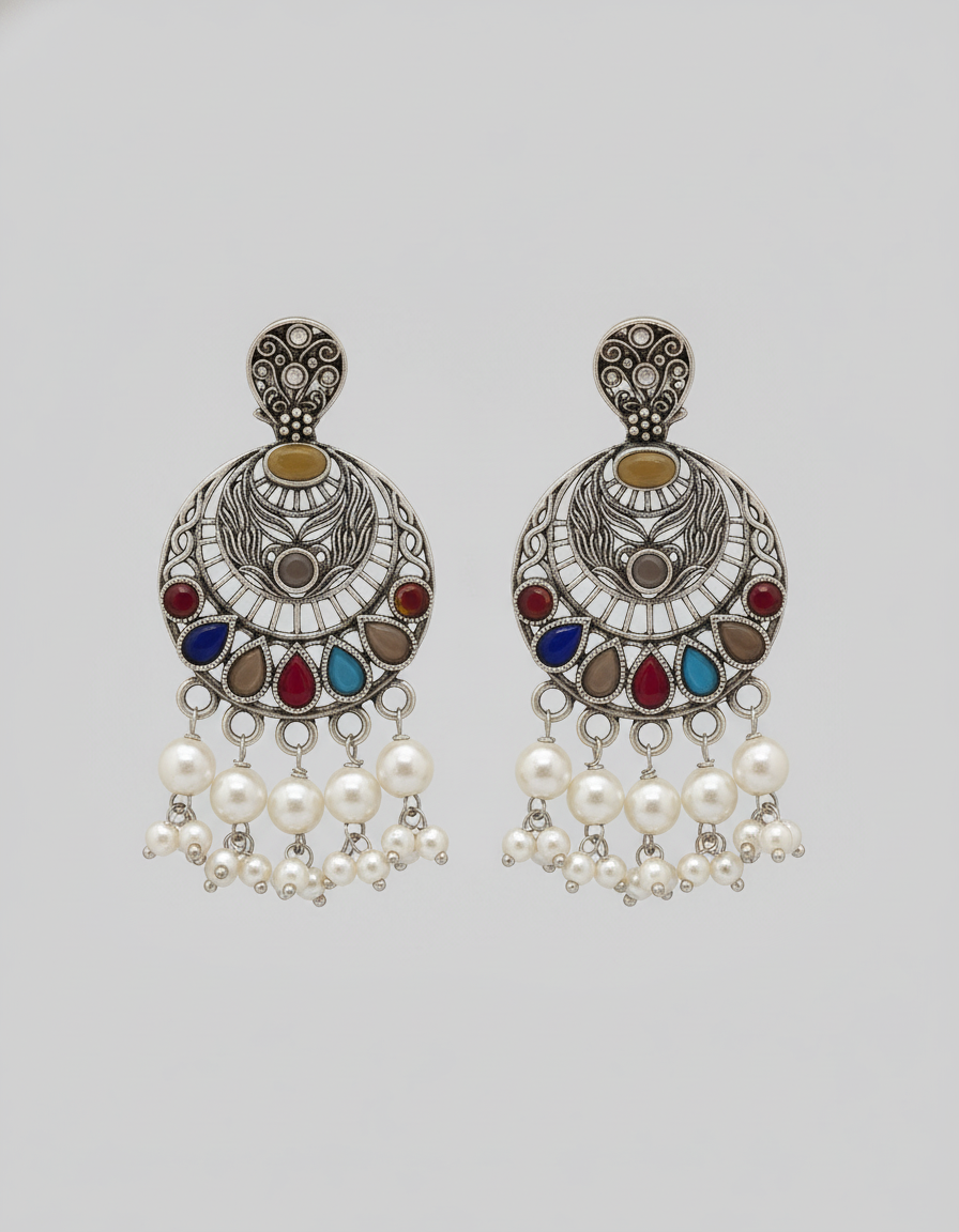 Chandrika Multistone Oxidised Earrings | handcrafted earrings for women | NIVRTTI