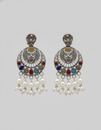 Chandrika Multistone Oxidised Earrings | handcrafted earrings for women | NIVRTTI