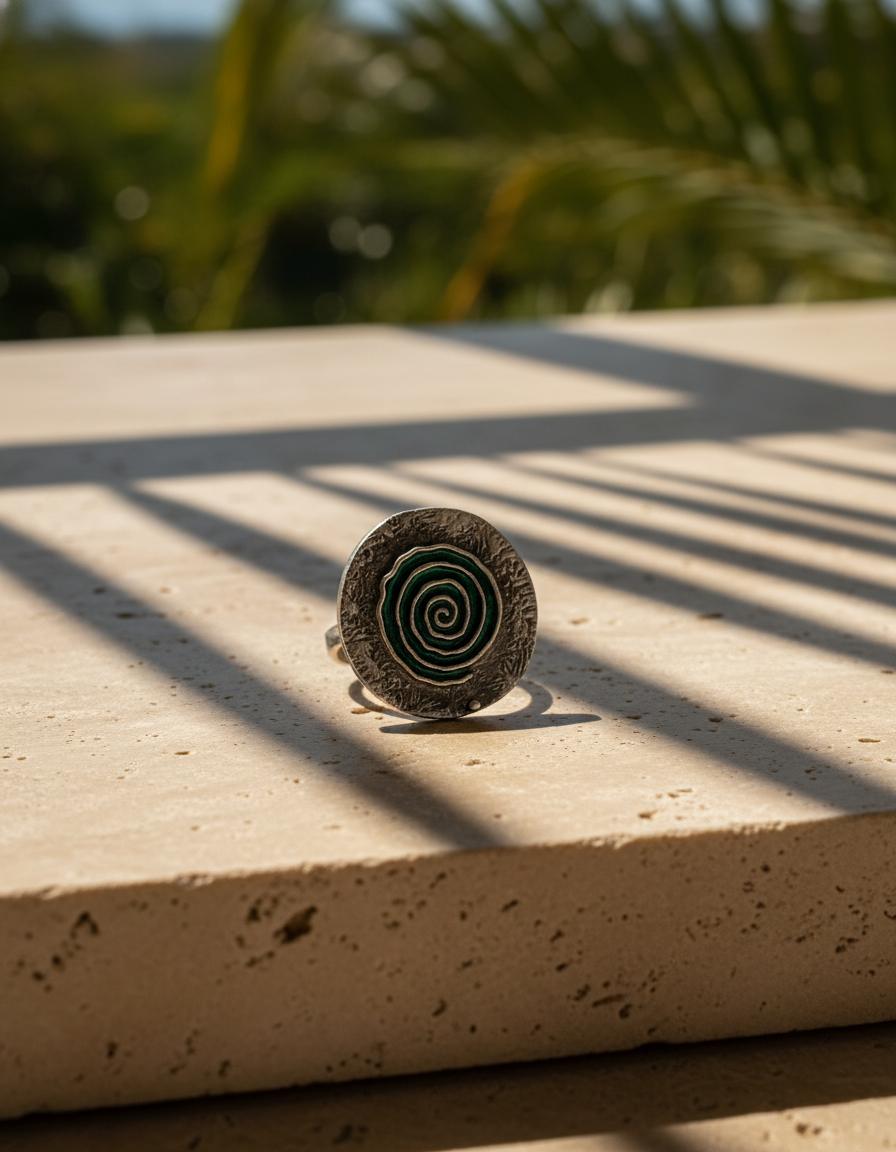 Vrittika Spiral Statement Ring Enamel Oxidised Silver Adjustable Ring | handcrafted ring | NIVRTTI