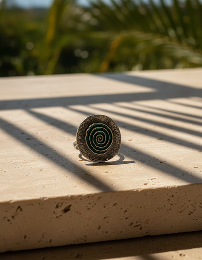 Vrittika Spiral Statement Ring Enamel Oxidised Silver Adjustable Ring | handcrafted ring | NIVRTTI