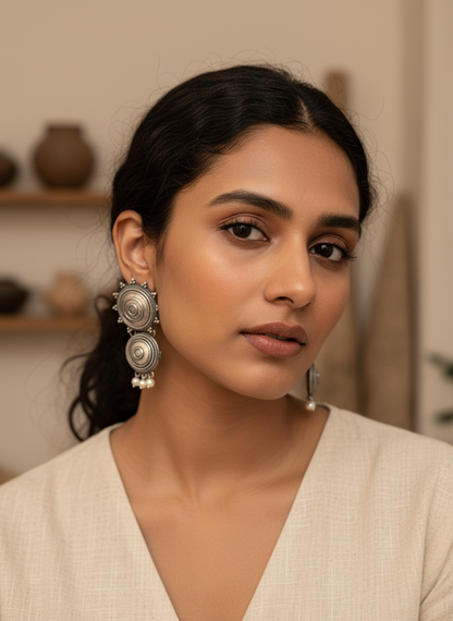 Mandala Pearl Drops Oxidized Heritage Collection – Oxidised Earring | handcrafted earrings for women | NIVRTTI