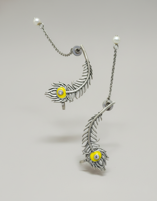 Nayan Feather Drop Earrings Krishna Oxidised Silver Dangler | long drop earrings | NIVRTTI