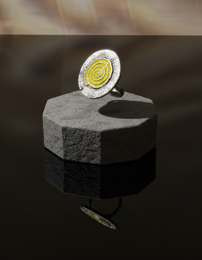 Vrittika Spiral Statement Ring Enamel Oxidised Silver Adjustable Ring | handcrafted ring | NIVRTTI