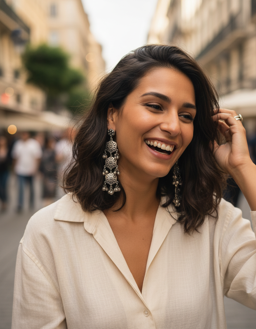 Aarohi Tiered Floral Dangler Earrings Handcrafted Oxidised Silver Long Drops | long drop earrings | NIVRTTI