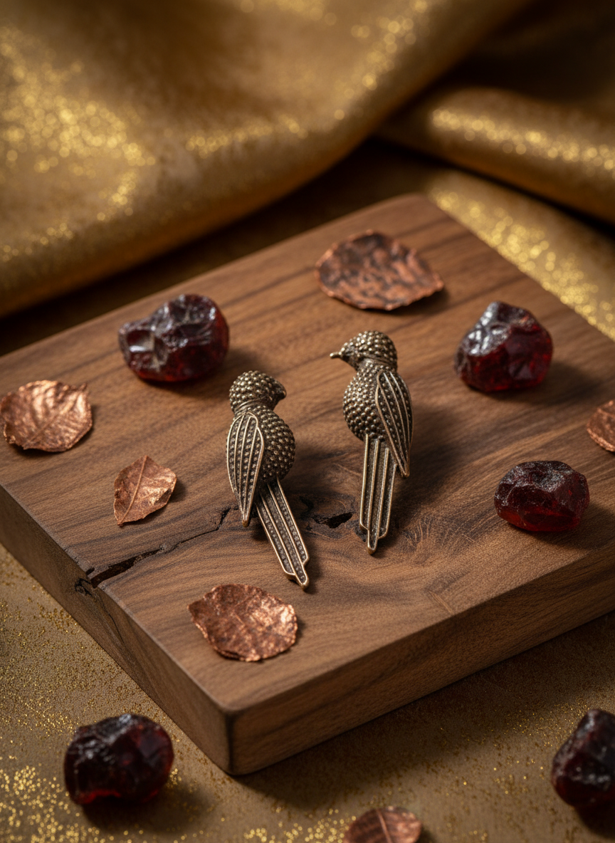 Wings of Grace Oxidized Parrot Earrings – Oxidised Earring | handcrafted earrings for women | NIVRTTI