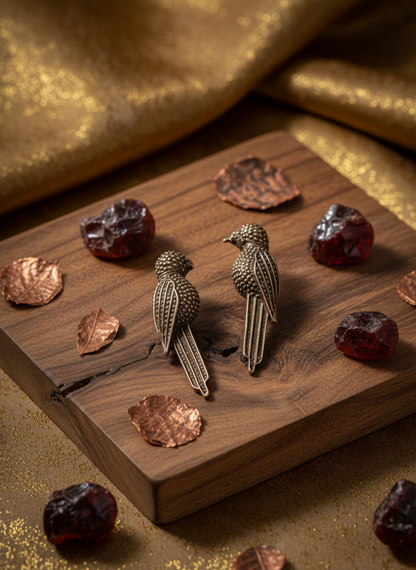 Wings of Grace Oxidized Parrot Earrings – Oxidised Earring | handcrafted earrings for women | NIVRTTI