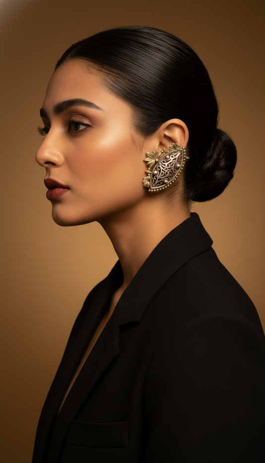 Vanshika Filigree Bloom Ear Cuffs Dual Tone Heritage Edition – Handcrafted Cuff | statement cuff | NIVRTTI