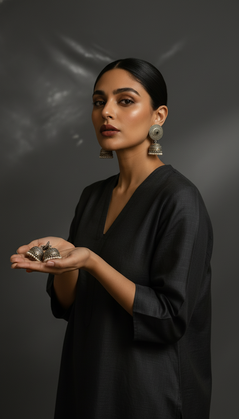 Regal Aura Antique Gold Jhumka Earrings – Brass Jhumka | traditional jhumka | NIVRTTI