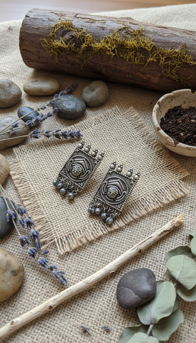 Shakti Tribal Guardian Earrings Oxidized Temple Collection – Oxidised Earring | handcrafted earrings for women | NIVRTTI