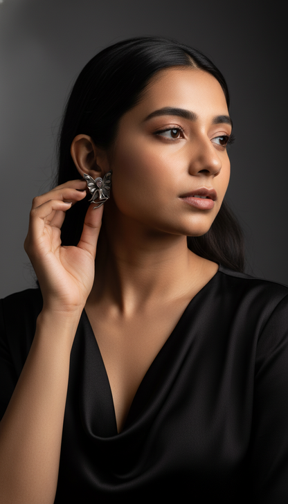 Celestial Grace Oxidized Angel Earrings – Oxidised Earring | handcrafted earrings for women | NIVRTTI