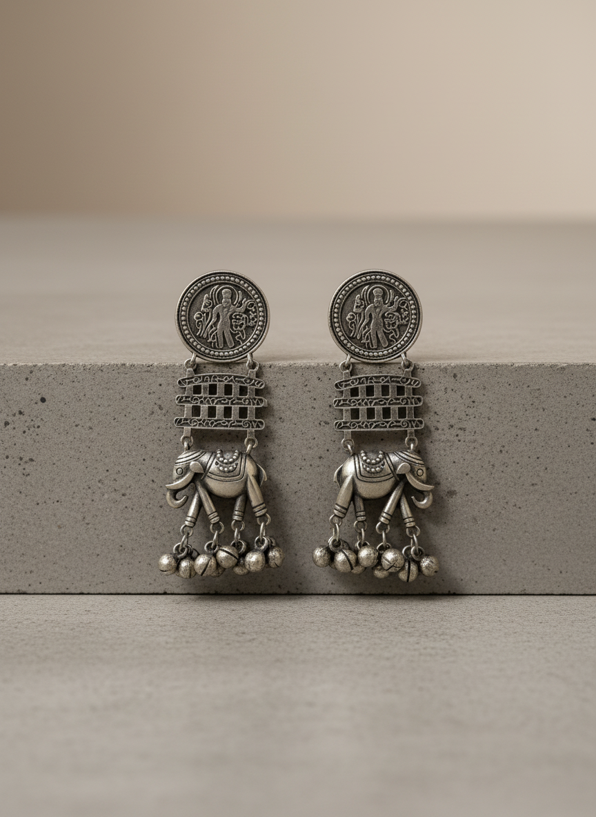 Elephant Coin Earrings – Handcrafted Earring | handcrafted earrings for women | NIVRTTI