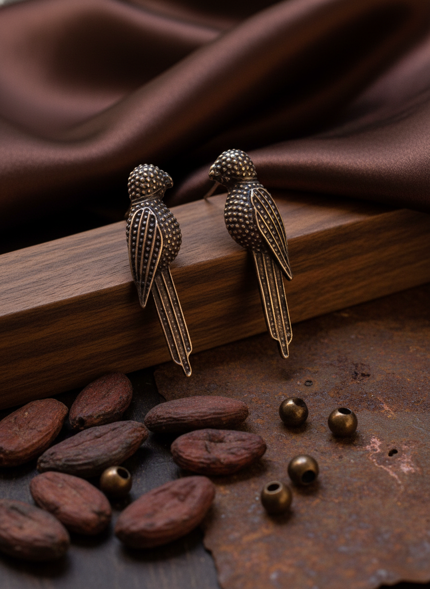 oxidised silver earring - Wings of Grace Oxidized Parrot Earrings - NIVRTTI handcrafted jewelry