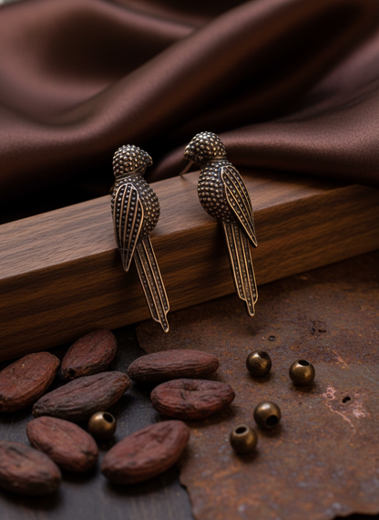 oxidised silver earring - Wings of Grace Oxidized Parrot Earrings - NIVRTTI handcrafted jewelry