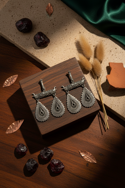 oxidised silver dangler - Aranya Heritage Oxidized Dangler Earrings - NIVRTTI handcrafted jewelry