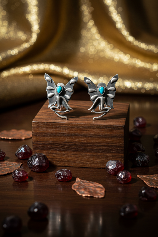 oxidised silver earring - Celestial Grace Oxidized Angel Earrings - NIVRTTI handcrafted jewelry