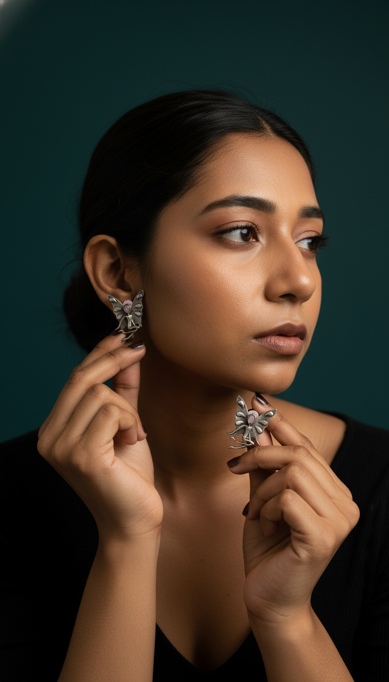 Celestial Grace Oxidized Angel Earrings – Oxidised Earring | handcrafted earrings for women | NIVRTTI