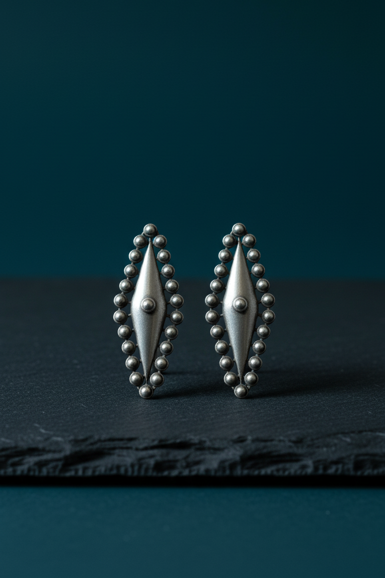 oxidised silver earring - Silent Spear Oxidized Geometric Earrings - NIVRTTI handcrafted jewelry