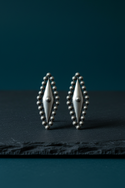 oxidised silver earring - Silent Spear Oxidized Geometric Earrings - NIVRTTI handcrafted jewelry