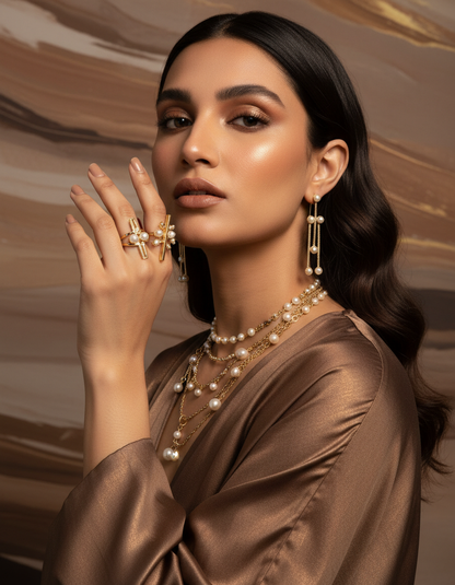 Celeste Pearl Chain Drop Earrings
