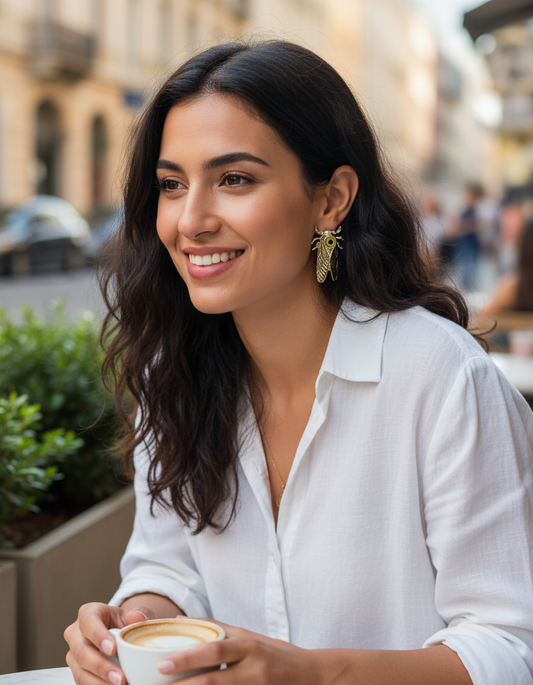 Mystic Cicada Gold Statement Stud Earrings