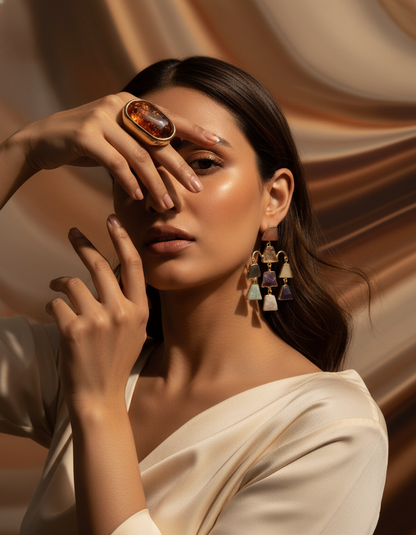 Multicolor Semi-Precious Cascade Statement Earrings