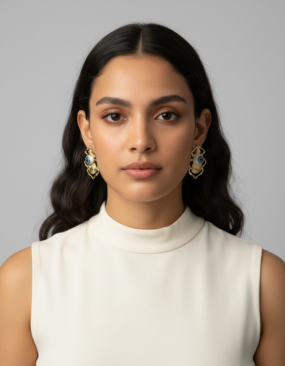 Evil Eye Gold Statement Stud Earrings